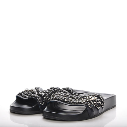 Chanel Lambskin Chain Flat Sandals 35 Marine 3 of 8