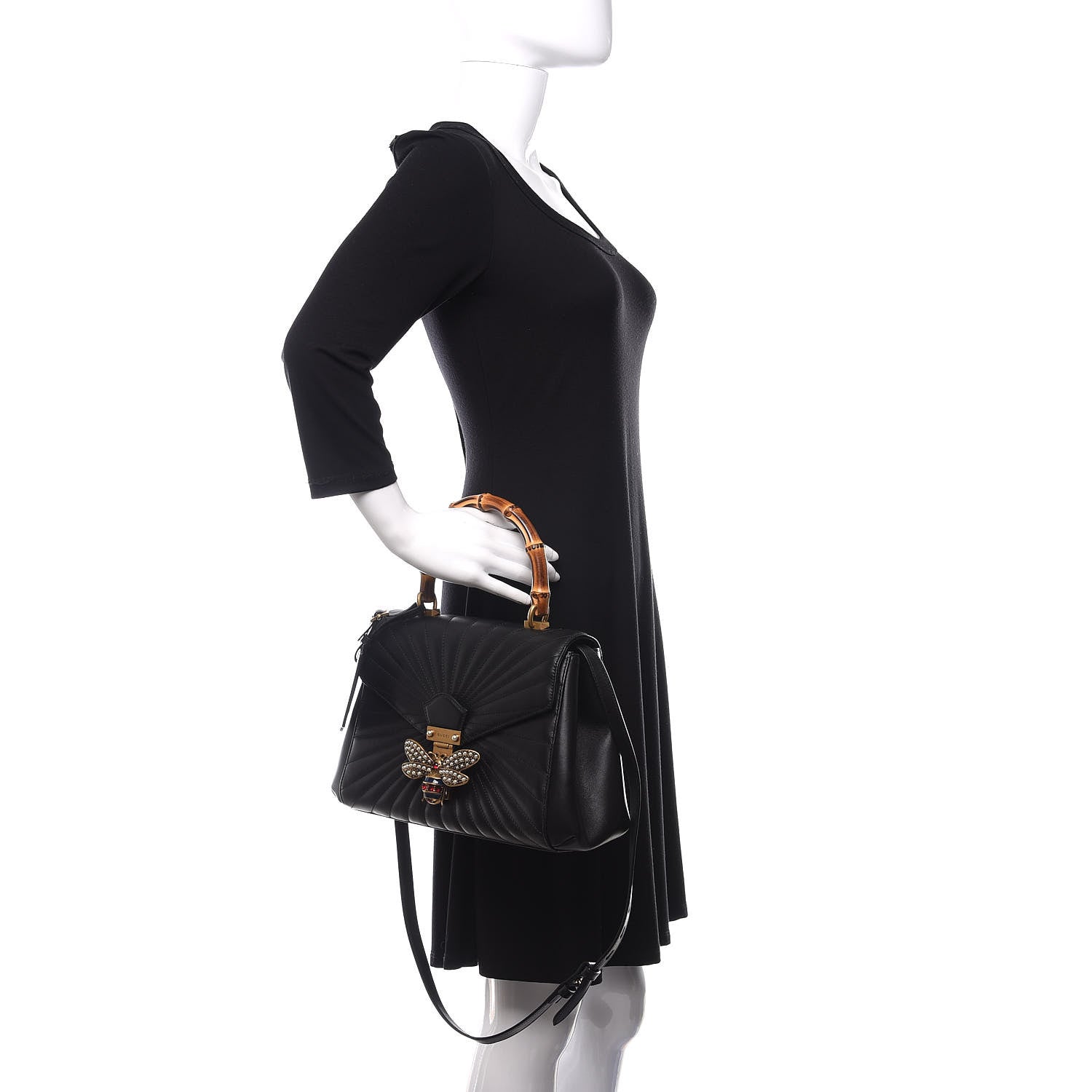 Gucci Calfskin Bamboo Trapuntata Queen Margaret Top Handle Bag Black 3 of 11
