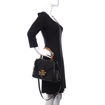 Gucci Calfskin Bamboo Trapuntata Queen Margaret Top Handle Bag Black 3 of 11