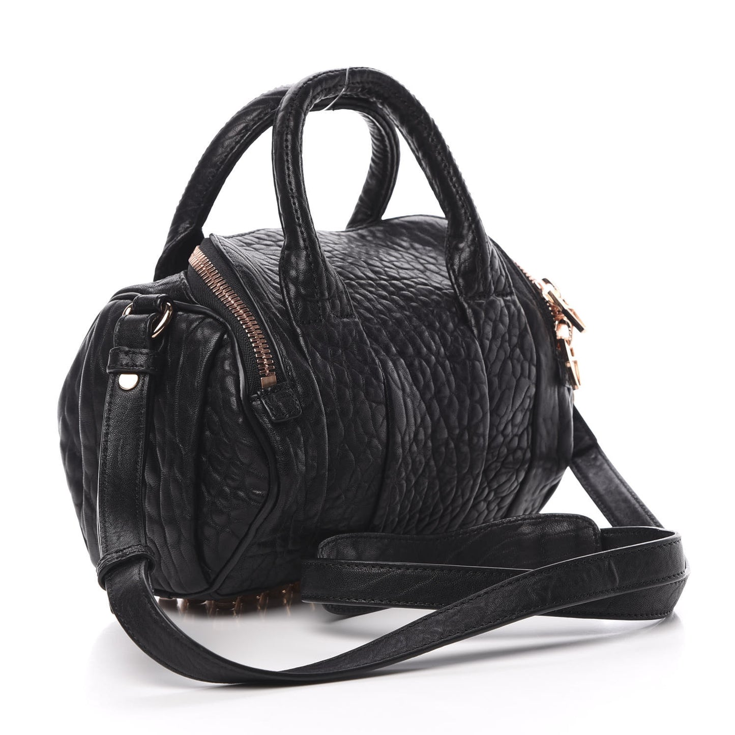 Pebbled Lambskin Mini Rockie Black Rose Gold Hardware