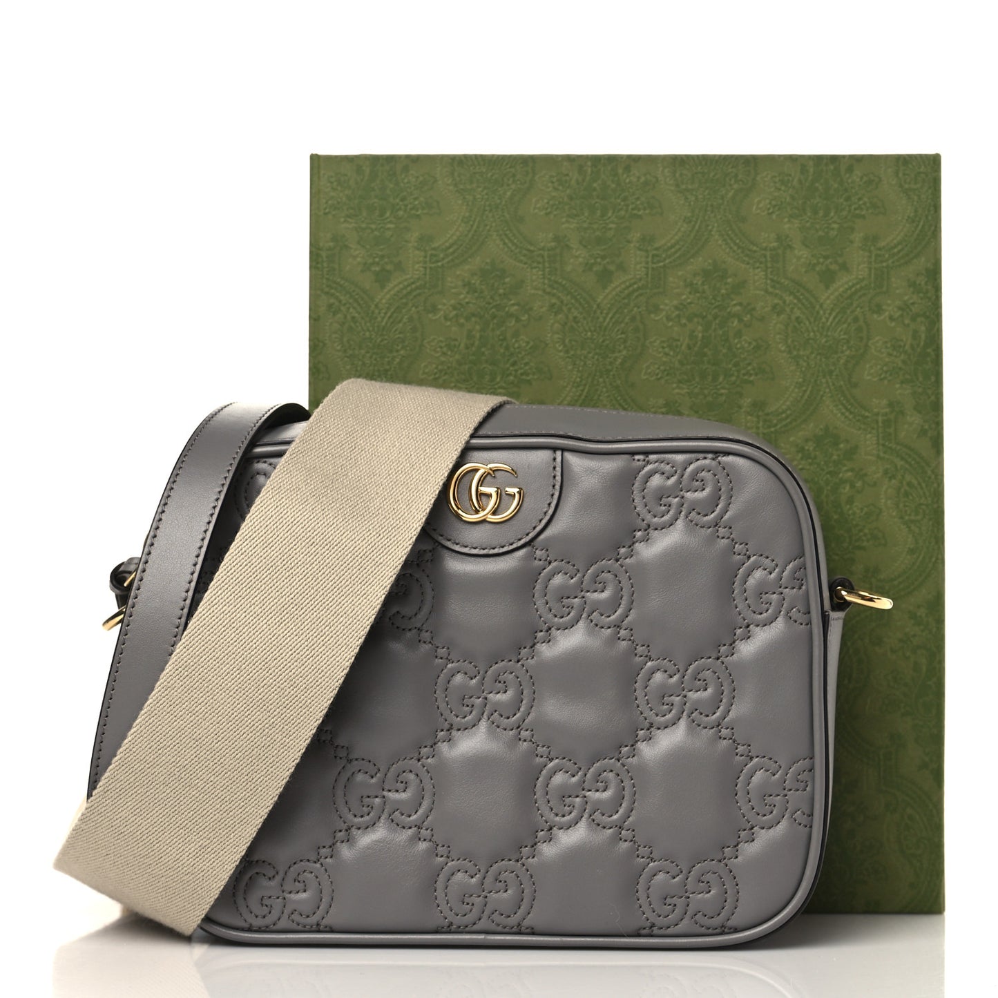 Calfskin GG Matelasse Shoulder Bag Dusty Grey Natural