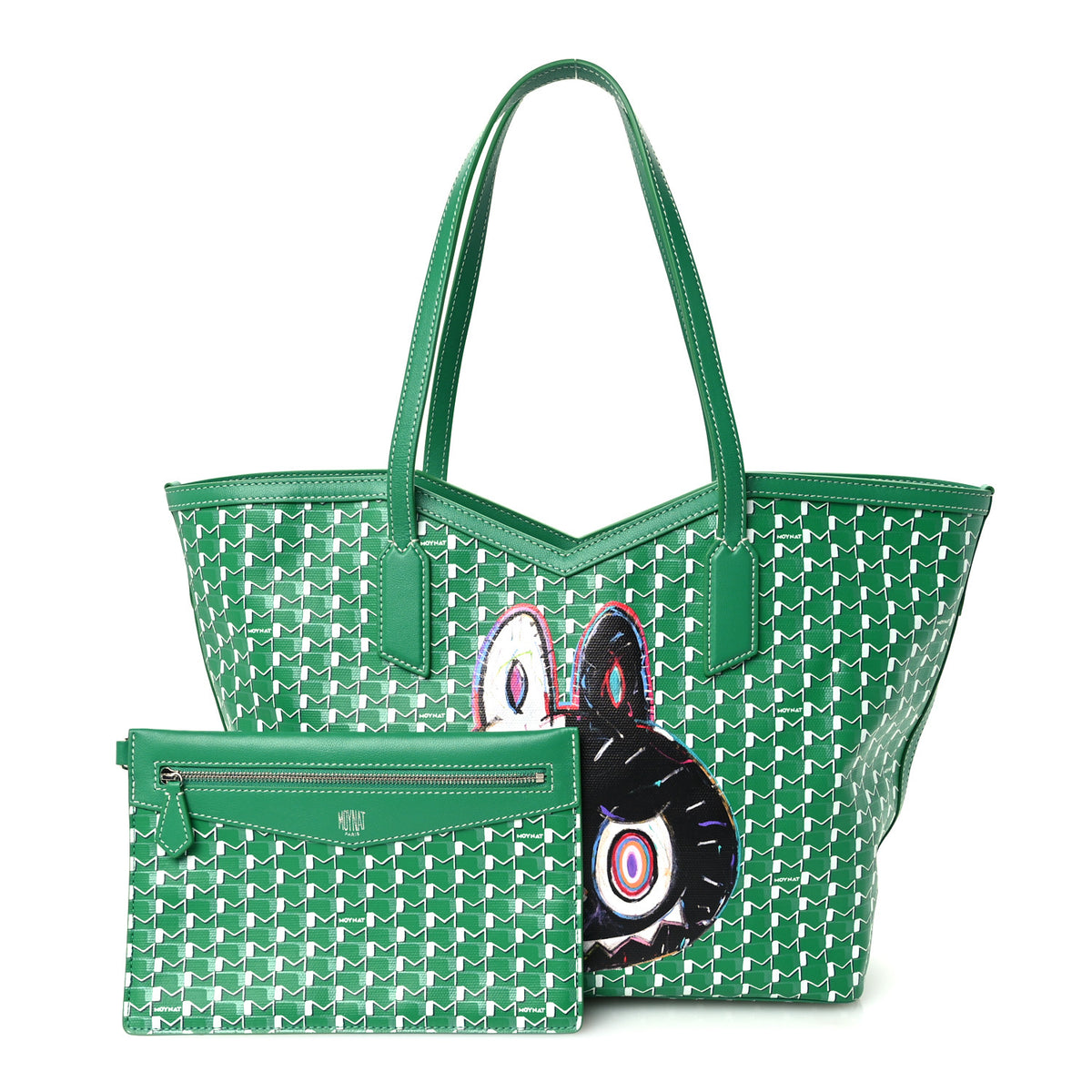 Moynat X KASING LUNG Calfskin Canvas M Labubu Tote MM Green Apple 3 of 12