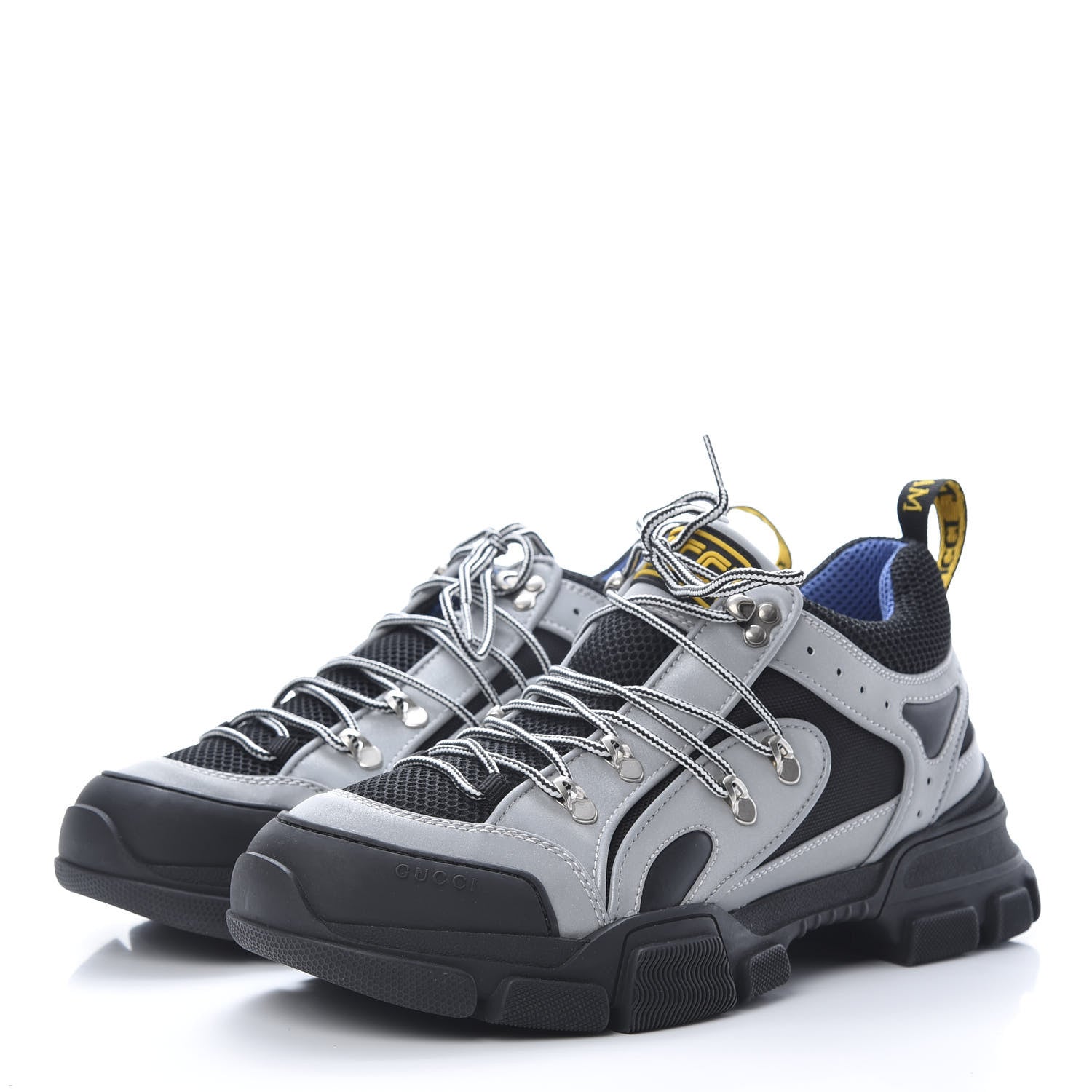 Gucci X SEGA Mesh Technical Canvas Calfskin Reflective Mens Flashtrek Sneakers 10 Silver Black 3 of 8