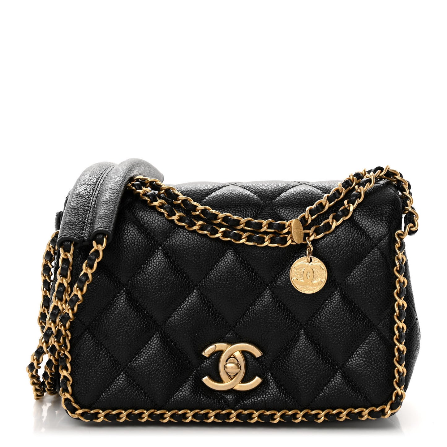 Caviar Quilted Mini Never Ending Chain Flap Black