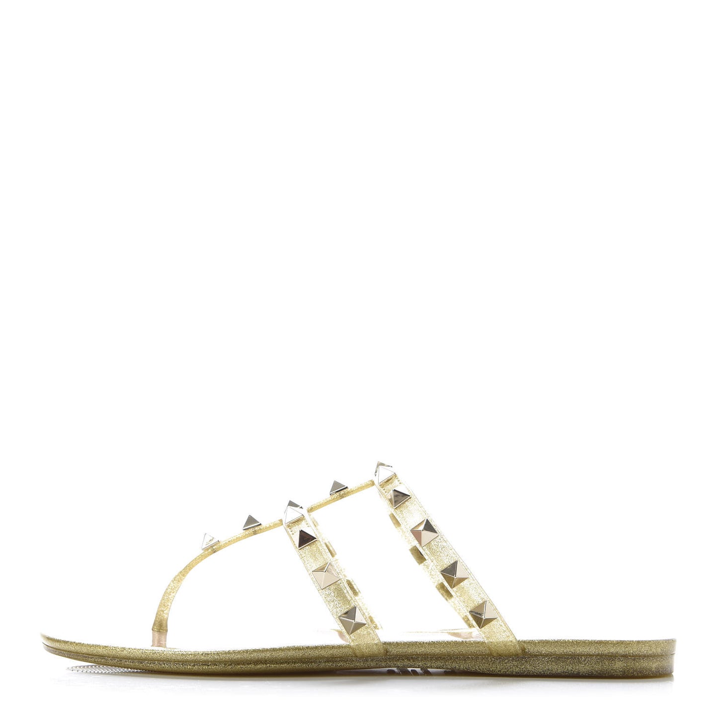 PVC Jelly Glitter Rockstud Caged Flat Thong Sandals 36 Oro