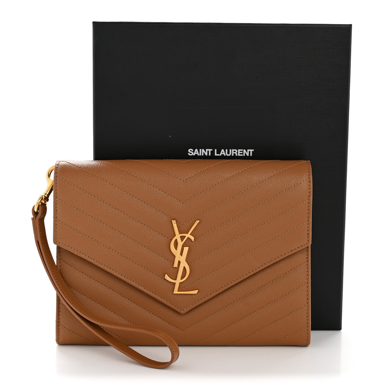 Saint Laurent Grain De Poudre Matelasse Chevron Monogram Envelope Clutch Natural Dark 12 of 12