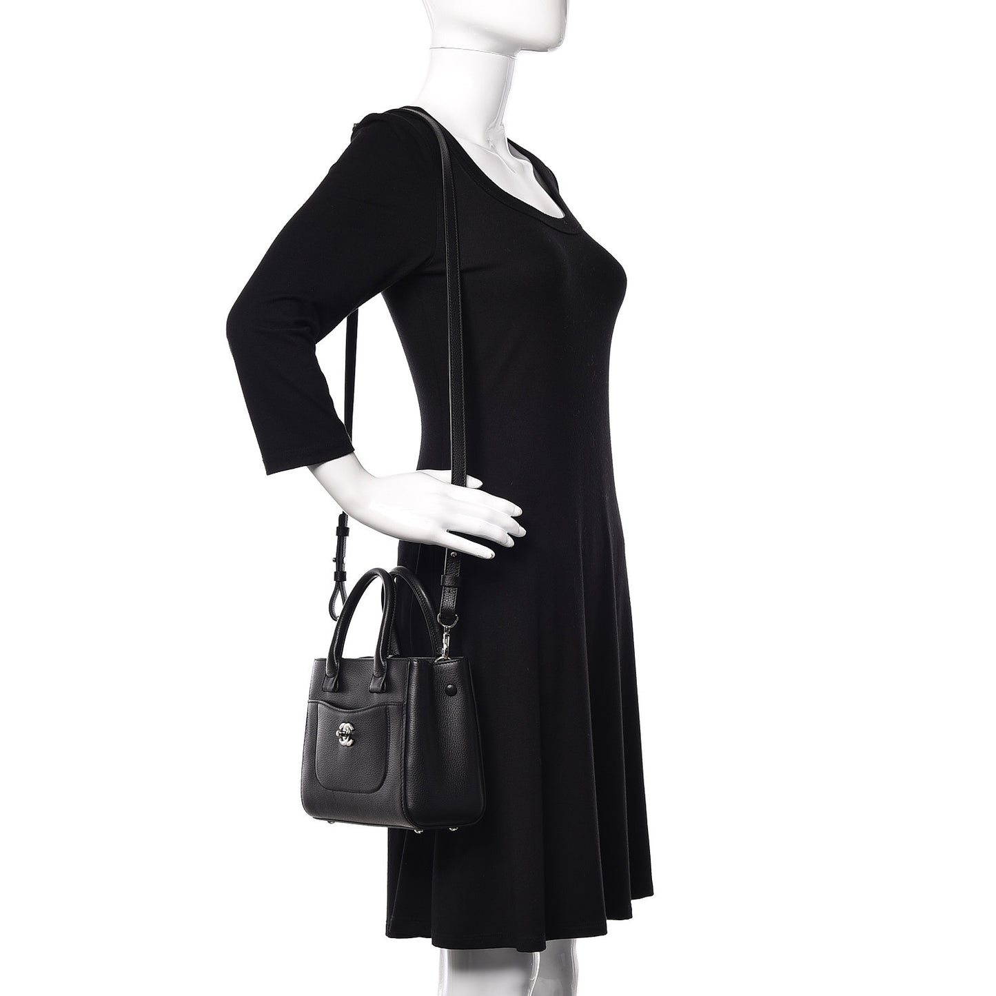 Grained Calfskin Mini Neo Executive Shopper Tote Black