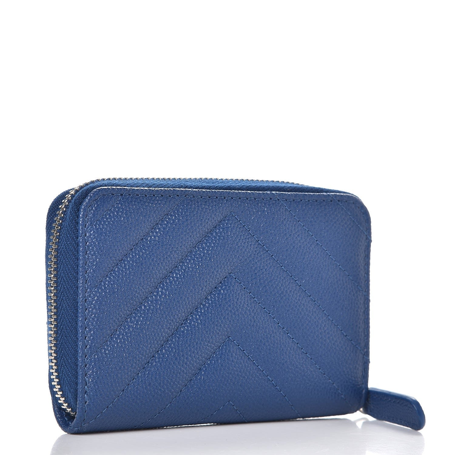 Chanel Caviar Chevron Quilted Zip Coin Purse Blue 3 of 8