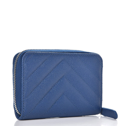 Chanel Caviar Chevron Quilted Zip Coin Purse Blue 3 of 8