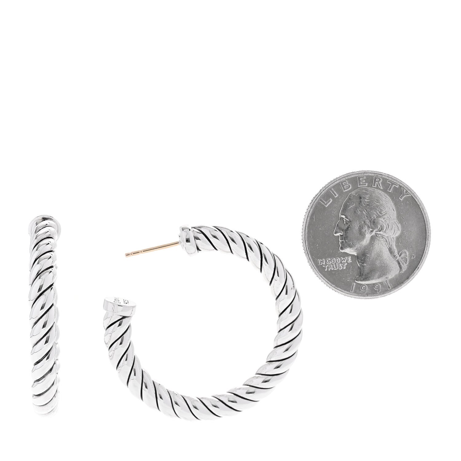 David Yurman Sterling Silver Sculpted Cable Hoop Earrings 2 of 4