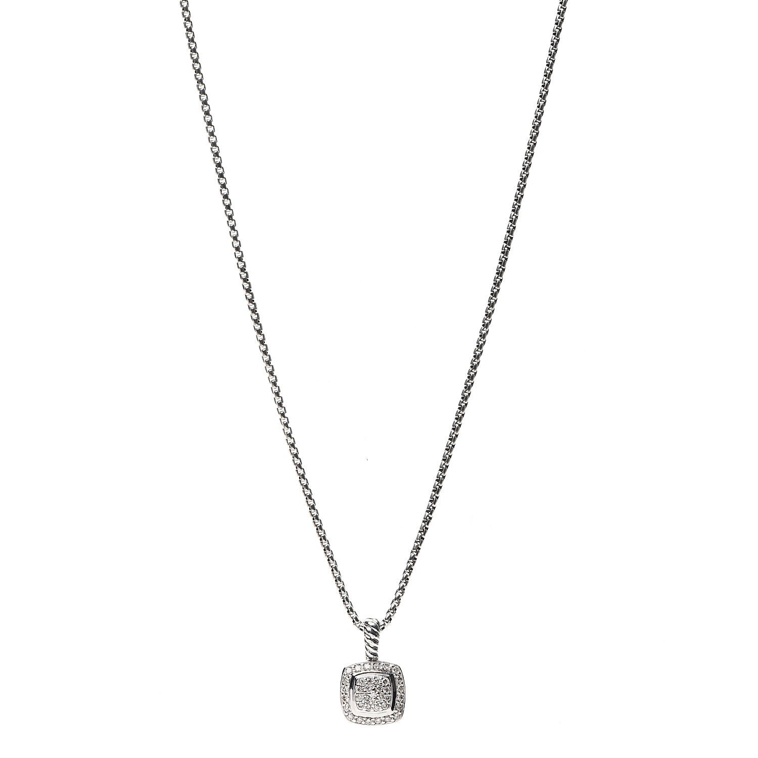 David Yurman Sterling Silver Diamond Pave 7mm Petite Albion Pendant Necklace 1 of 5