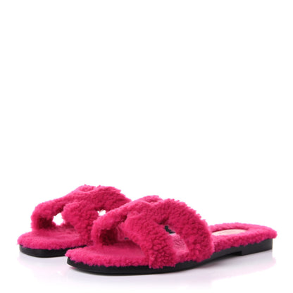 Hermes Woolskin Oran Sandals 38.5 Rose Fuchsia 3 of 9