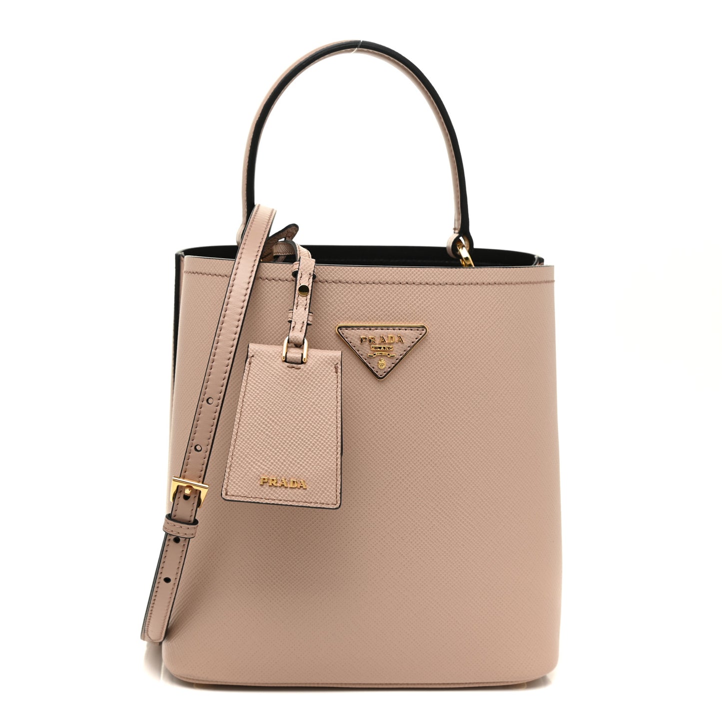 Saffiano Cuir Medium Panier Bucket Bag Cipria Black