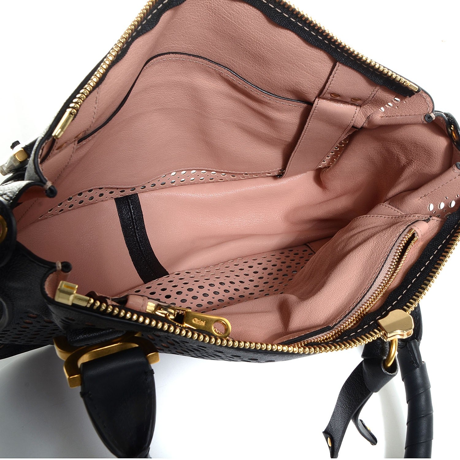 Chloe Sheepskin Perforated Medium Marcie Satchel Black 5 of 9