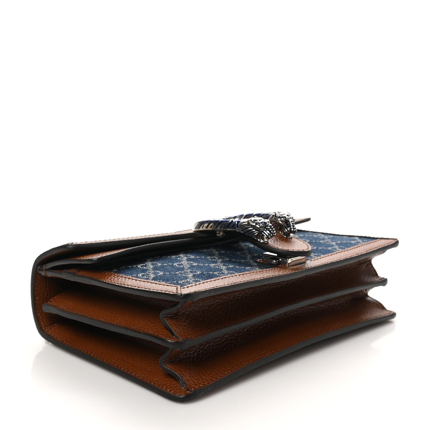 New Denim GG Monogram Dollar Calfskin Enamel Small Dionysus Shoulder Bag Blue Tea Cuir Epilog Electric Blue