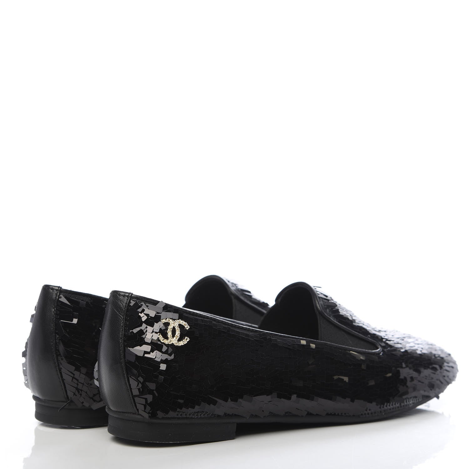 Chanel Sequin CC Loafers 37 Black 4 of 8