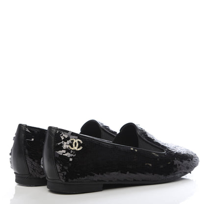 Chanel Sequin CC Loafers 37 Black 4 of 8