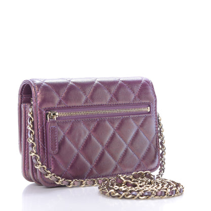 Chanel Iridescent Lambskin Quilted Mini Wallet On Chain WOC Purple 3 of 10