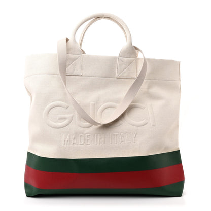 Gucci Canvas Logo Embossed Ophidia Tote Beige 1 of 10