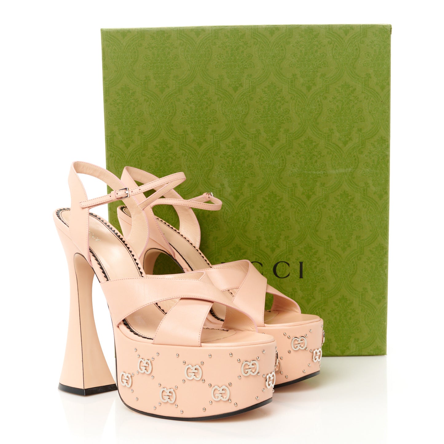 Malaga Kid Interlocking G Studs 155mm Platform Sandals 41 Perfect Pink