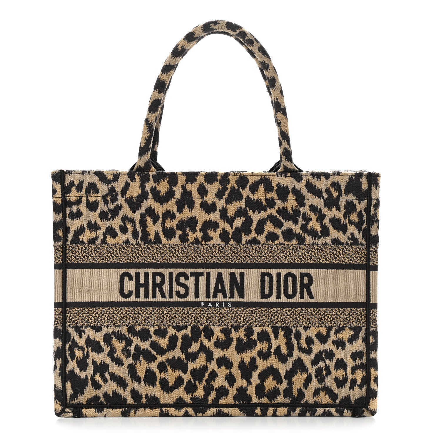 Christian Dior Canvas Mizza Embroidered Medium Leopard Book Tote Beige 1 of 11