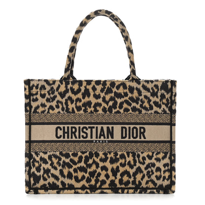 Christian Dior Canvas Mizza Embroidered Medium Leopard Book Tote Beige 1 of 11
