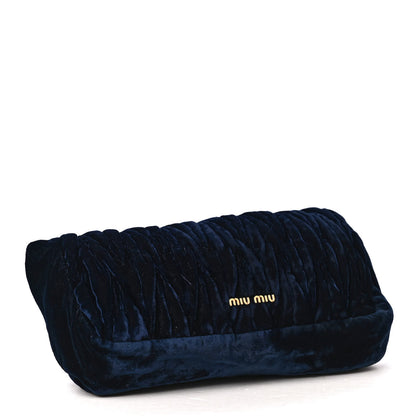 Miu Miu Velvet Matelasse Crystal Fold Over Clutch Dark Blue 2 of 5