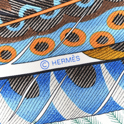 Hermes Silk Plumes En Fete Scarf 90 White Turquoise Multicolor 2 of 4