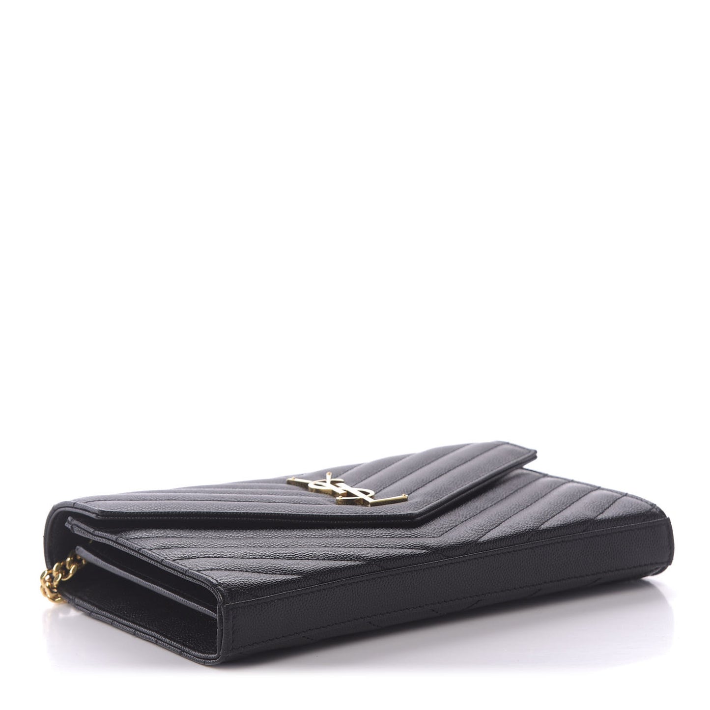 Grain De Poudre Matelasse Chevron Monogram Chain Wallet Black