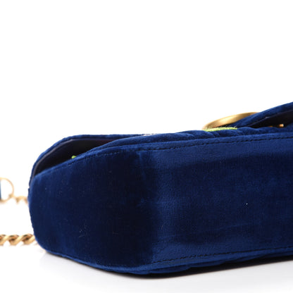 Gucci Velvet Matelasse Deer Embroidered Small GG Marmont Shoulder Bag Cobalt 6 of 11
