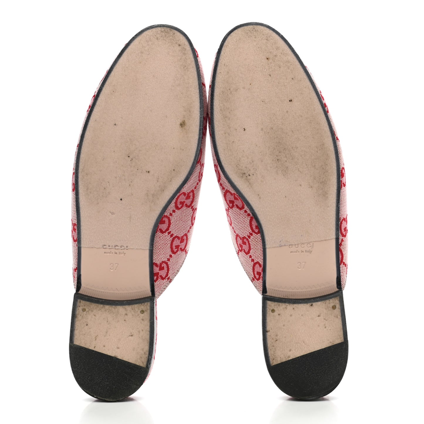 Canvas GG Monogram Horsebit Womens Princetown Slippers 37 Gardenia Hibiscus Red