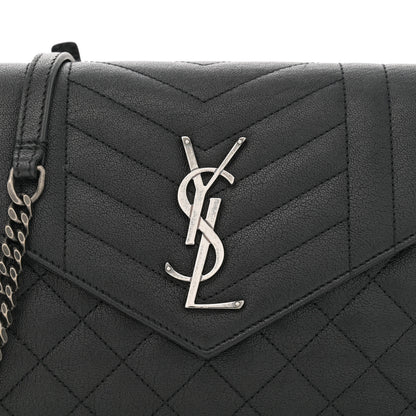 Saint Laurent Sheepskin Tri-Quilt Monogram Envelope Chain Wallet Black 8 of 12