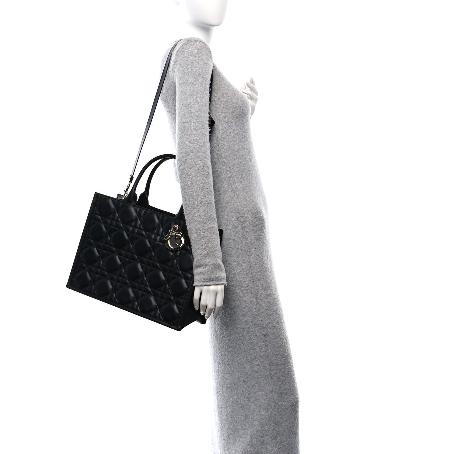 Calfskin Macro Cannage Medium Book Tote Black