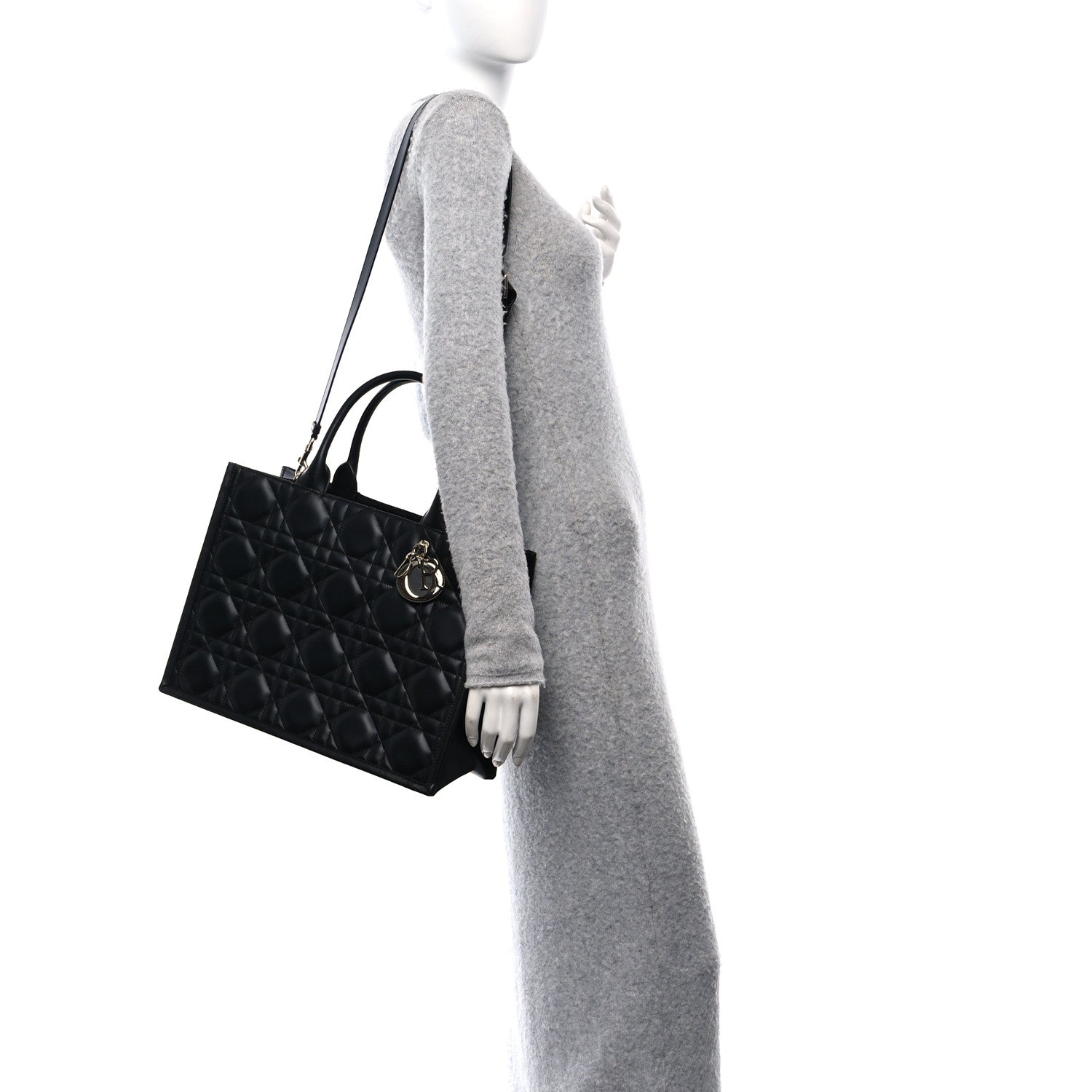 Christian Dior Calfskin Macro Cannage Medium Book Tote Black 2 of 11
