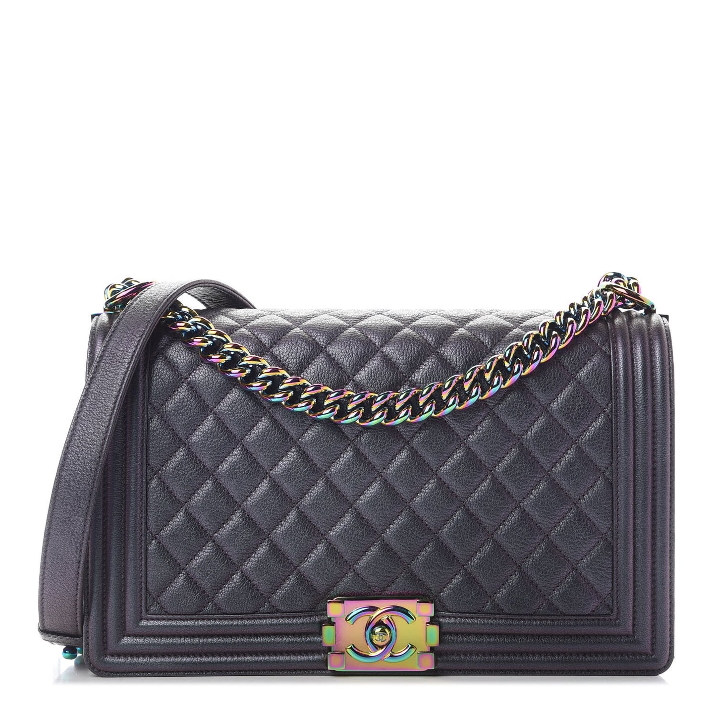 Iridescent Goatskin Quilted New Medium Boy Flap Purple