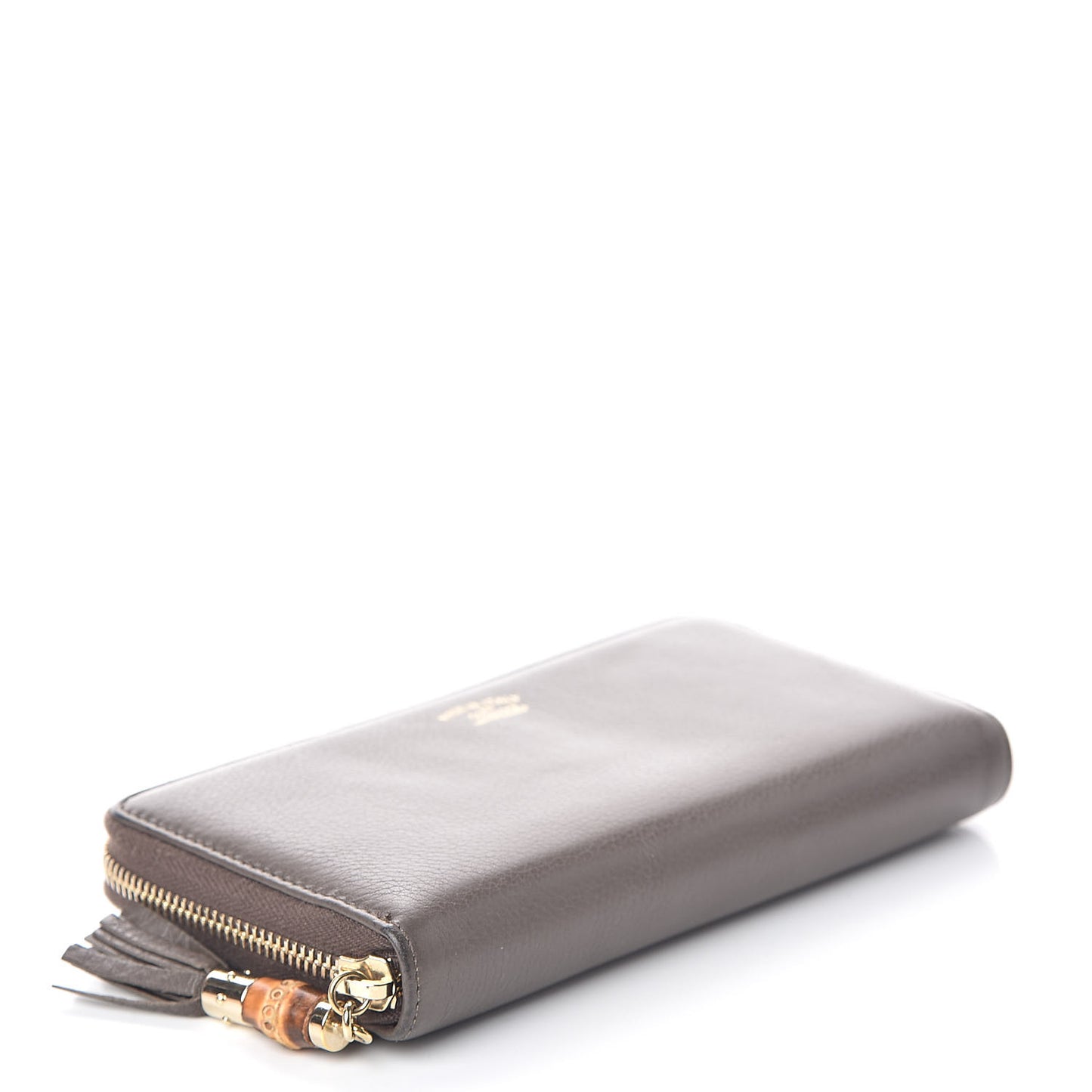 Dollar Calfskin Bamboo Tassel Zip Around Wallet Grey Field
