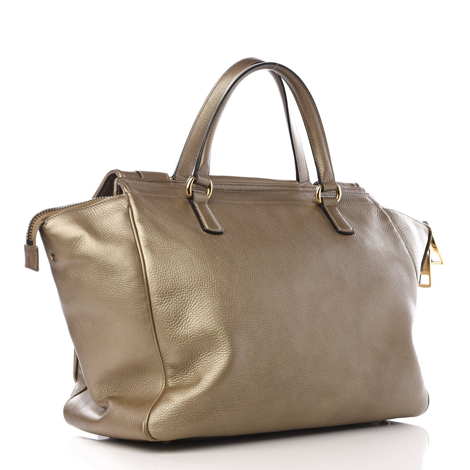 Gucci Metallic Pebbled Calfskin Medium 1973 Top Handle Satchel Golden Beige 2 of 8