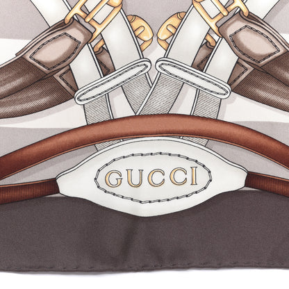 Gucci Silk Equestrian Print Square Scarf Grey White 2 of 3