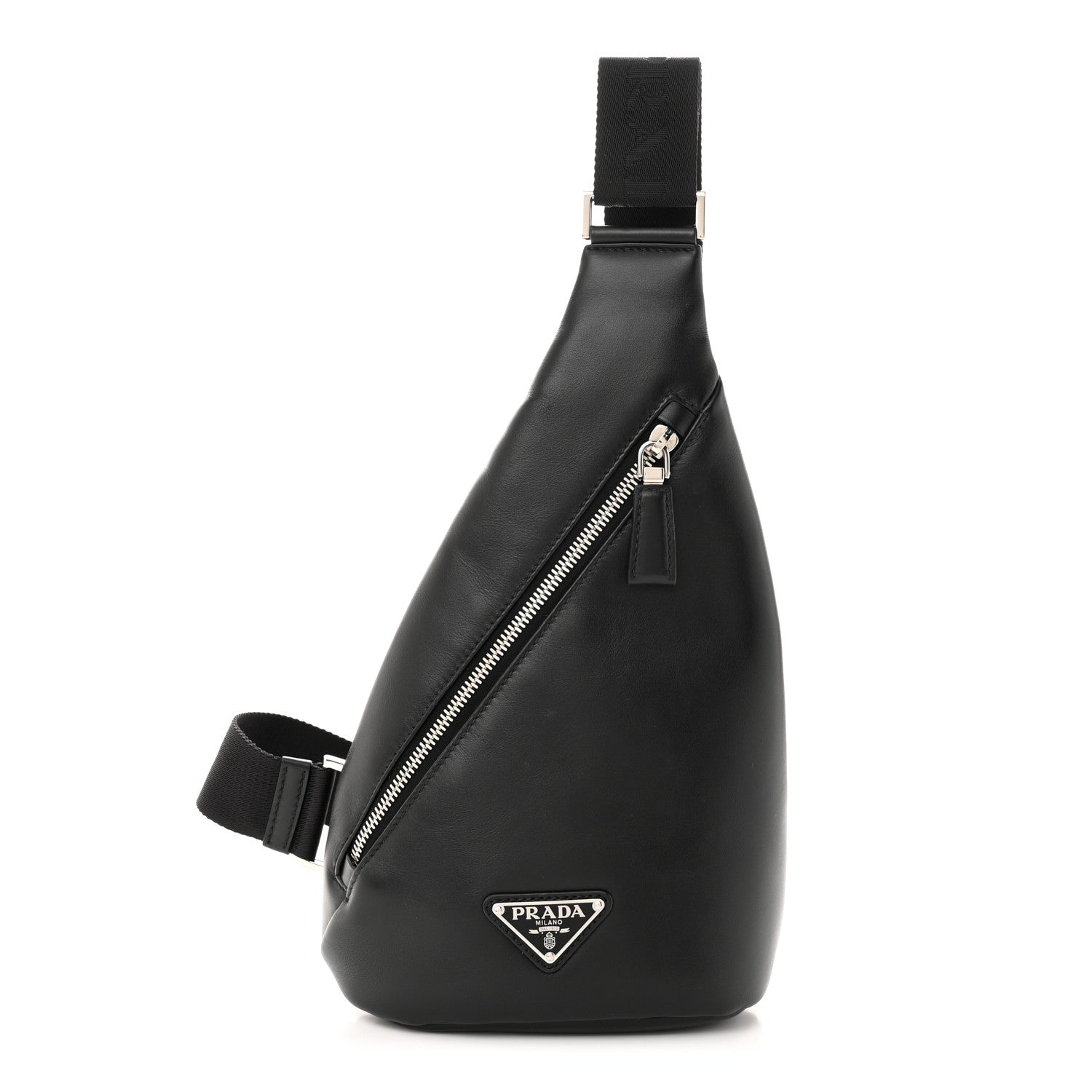 Prada Softy Calfskin Triangle Cross Bag Black 1 of 10