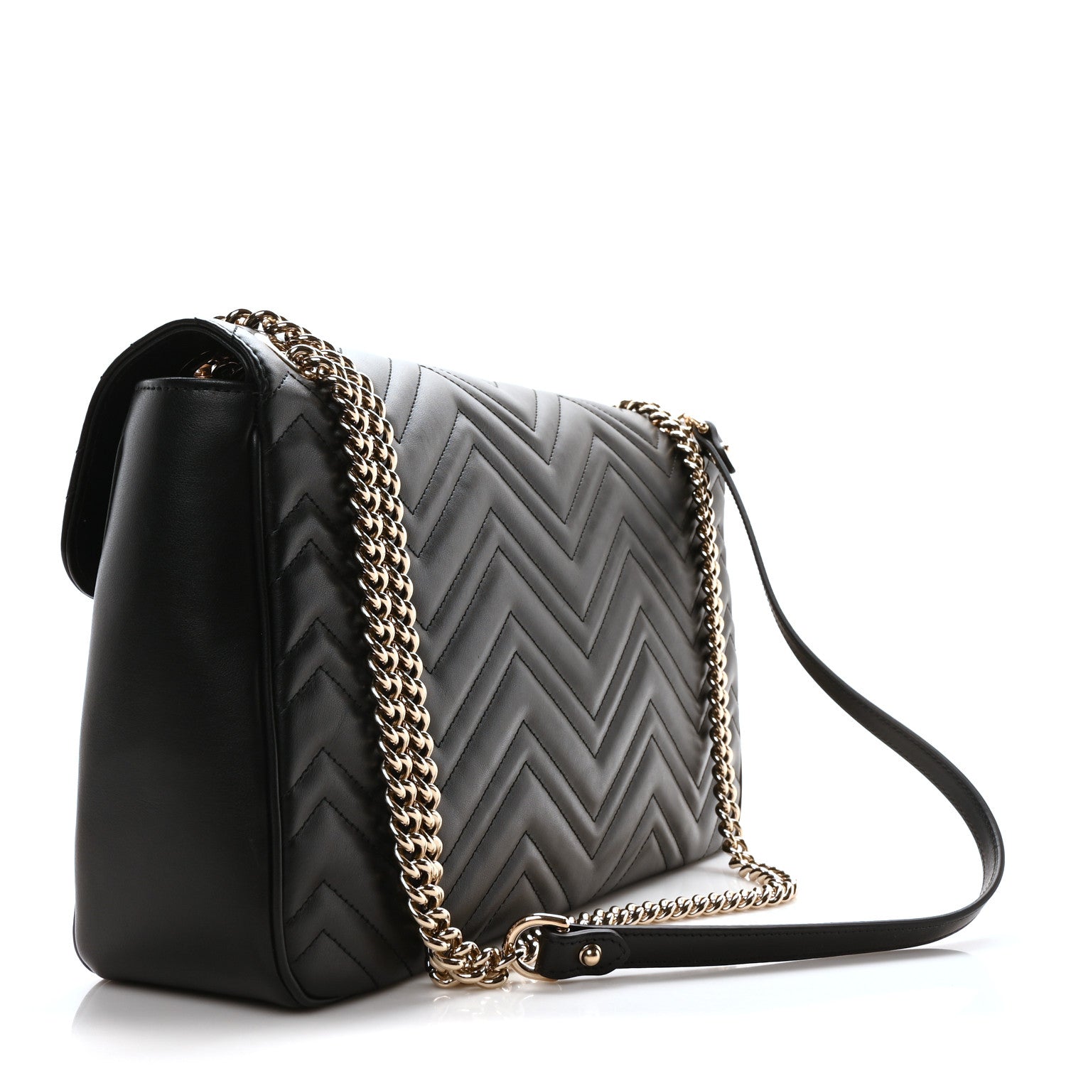 Gucci Calfskin Matelasse Large Horizontal GG Marmont Shoulder Bag Black 3 of 10