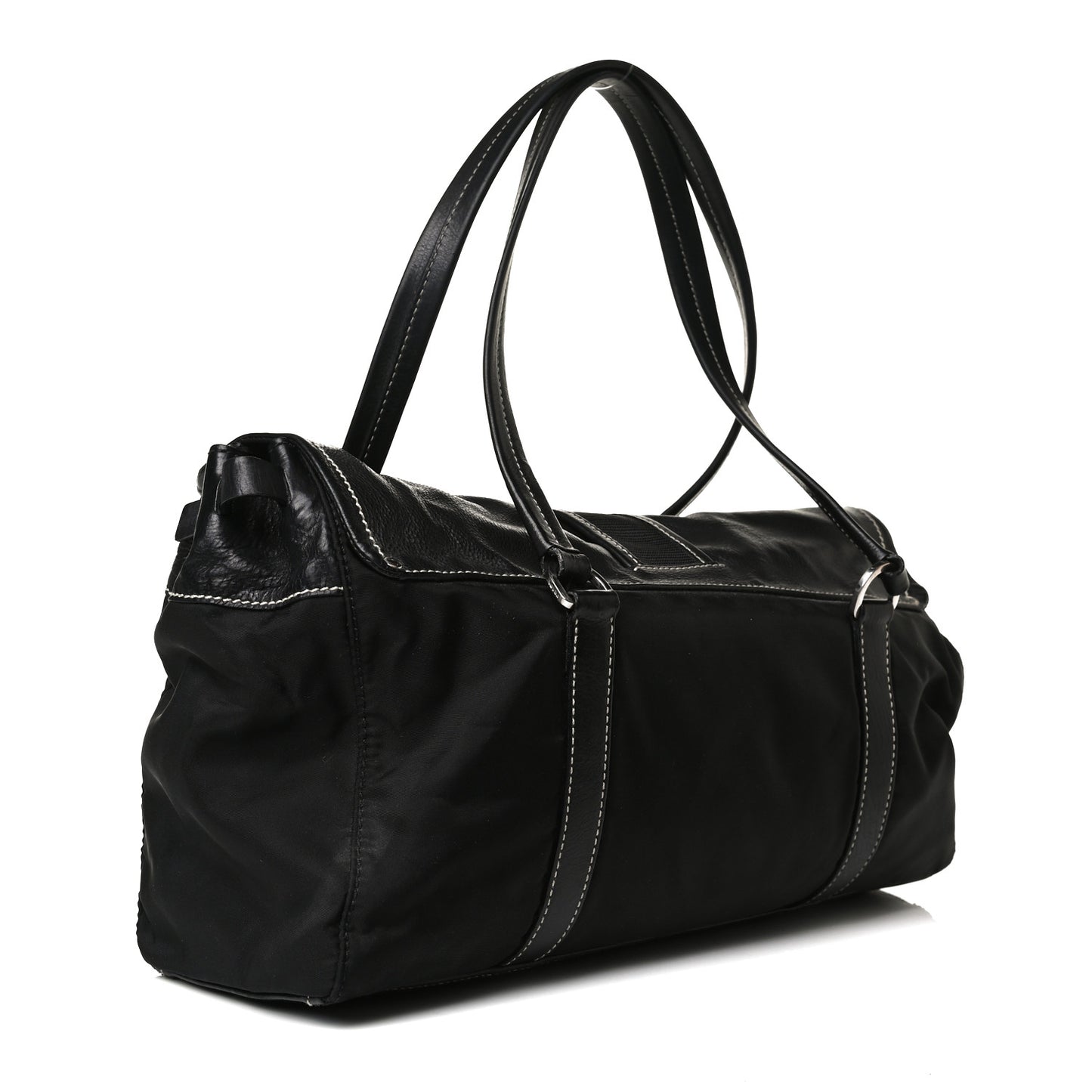 Soft Calfskin Nylon Buckle Shoulder Bag Black