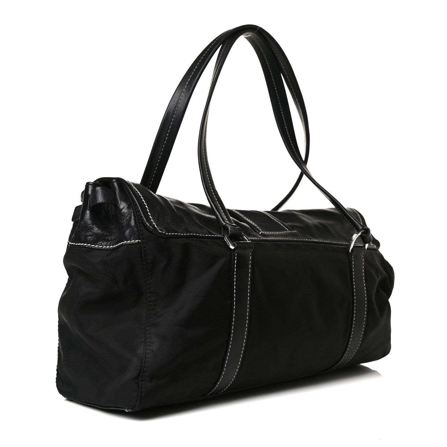 Prada Soft Calfskin Nylon Buckle Shoulder Bag Black 2 of 15