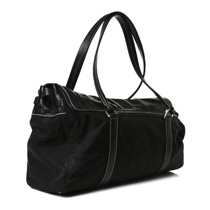 Prada Soft Calfskin Nylon Buckle Shoulder Bag Black 2 of 15