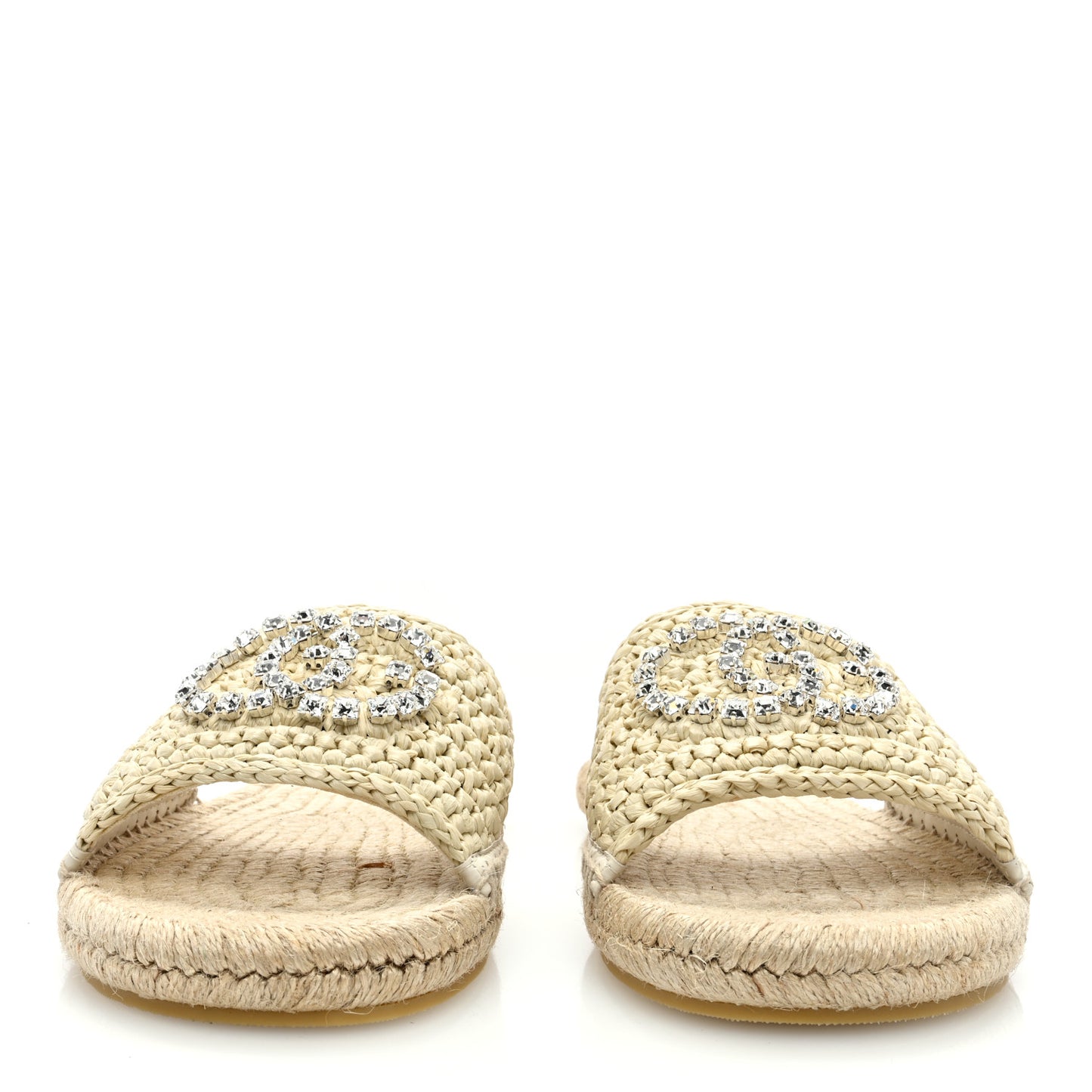 Raffia Interlocking G Flat Slide Espadrille Sandals 40 White