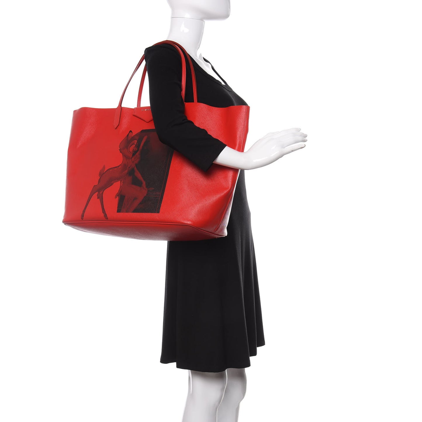 Textured Coated Canvas Large Bambi Print Antigona Tote Red