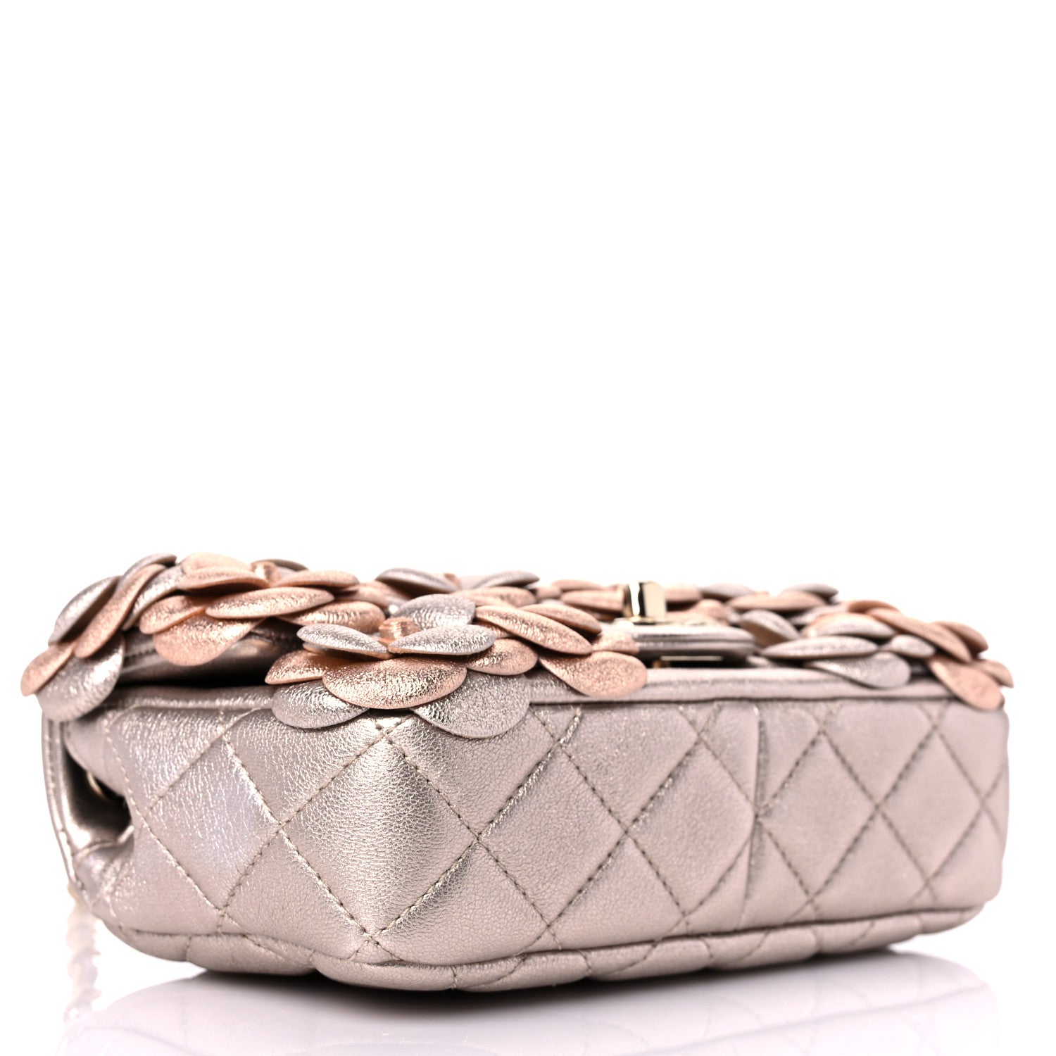 Chanel Metallic Lambskin Quilted Mini Camellia Flap Silver Gold 3 of 9