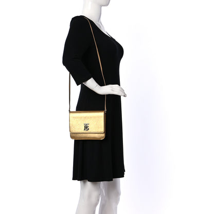 Burberry Metallic Calfskin Monogram TB Flat Crossbody Bag Gold 2 of 9