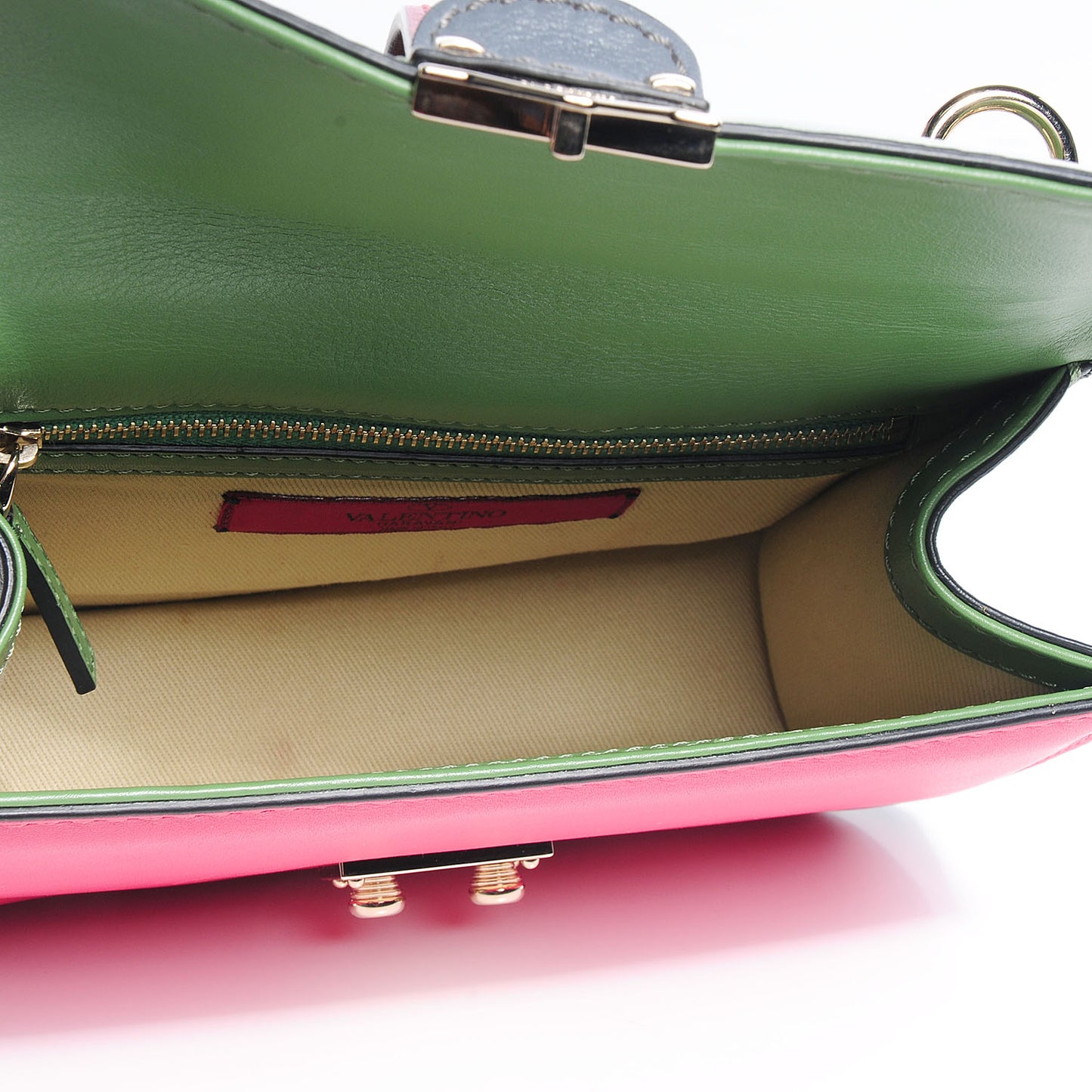 Vitello Small Glam Lock Rockstud Flap Green Deep Rose Grey Scarlet