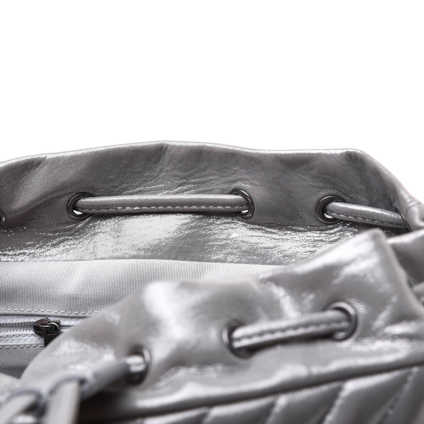 Metallic Calfskin Chevron Quilted Small Urban Spirit Backpack Silver