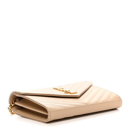 Saint Laurent Grain De Poudre Matelasse Chevron Monogram Chain Wallet Dark Beige 4 of 10